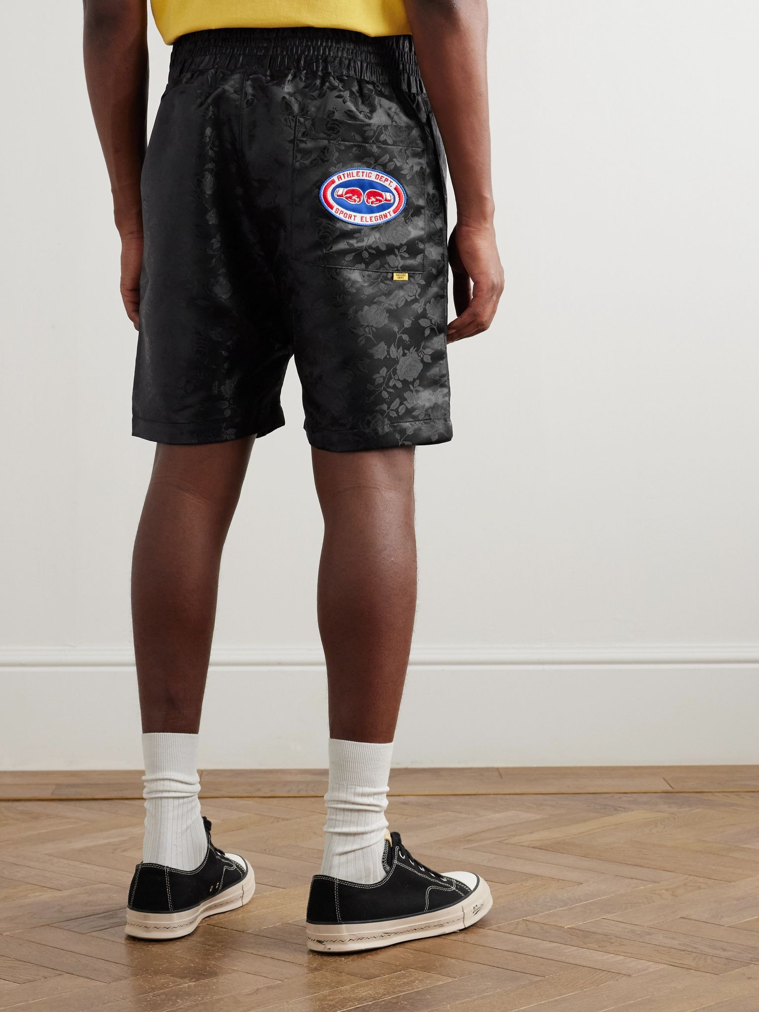 Boxing Straight-Leg Appliquéd Satin-Jacquard Shorts Black - 4