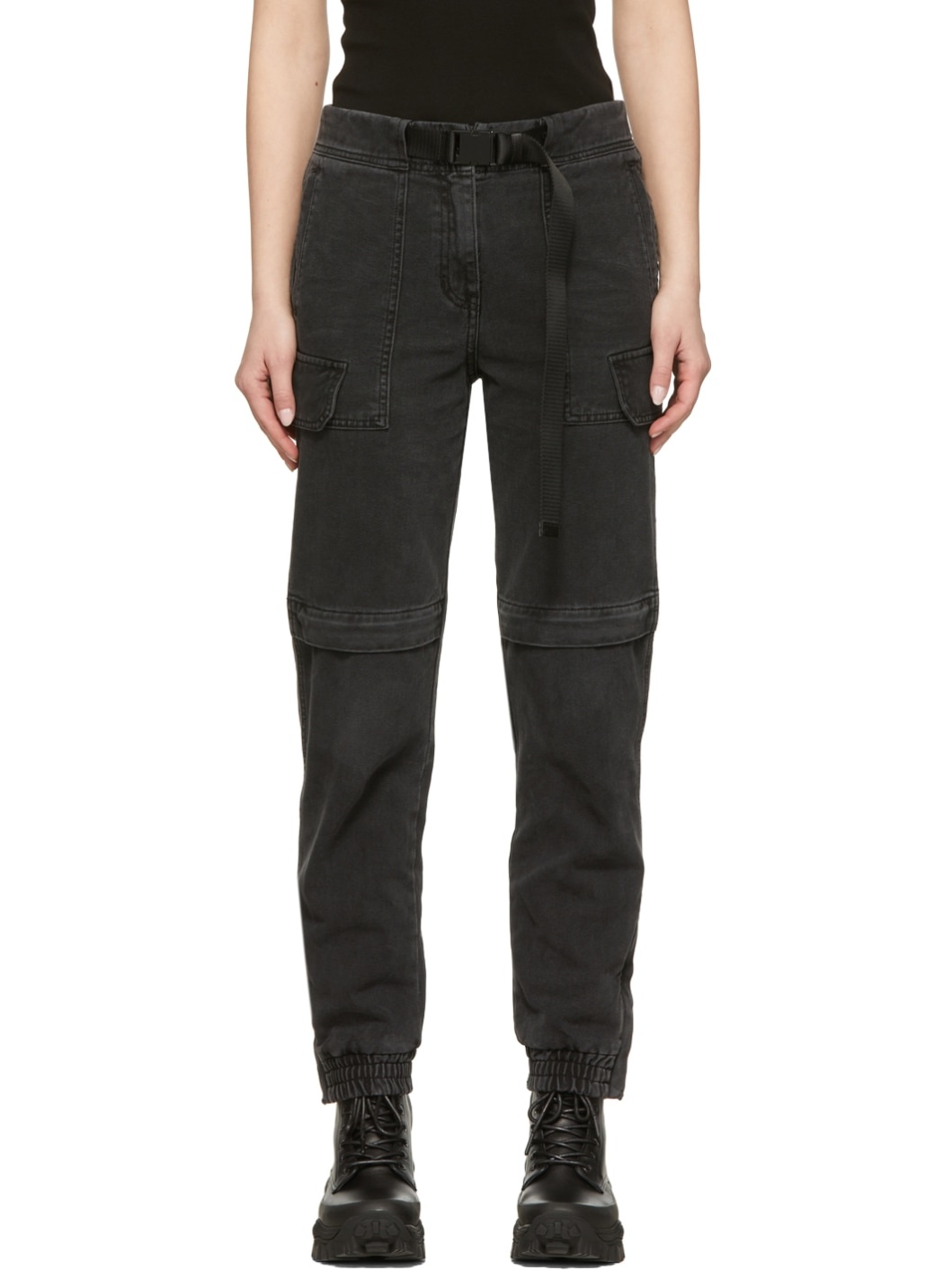 Black Denim Cargo Trousers - 1