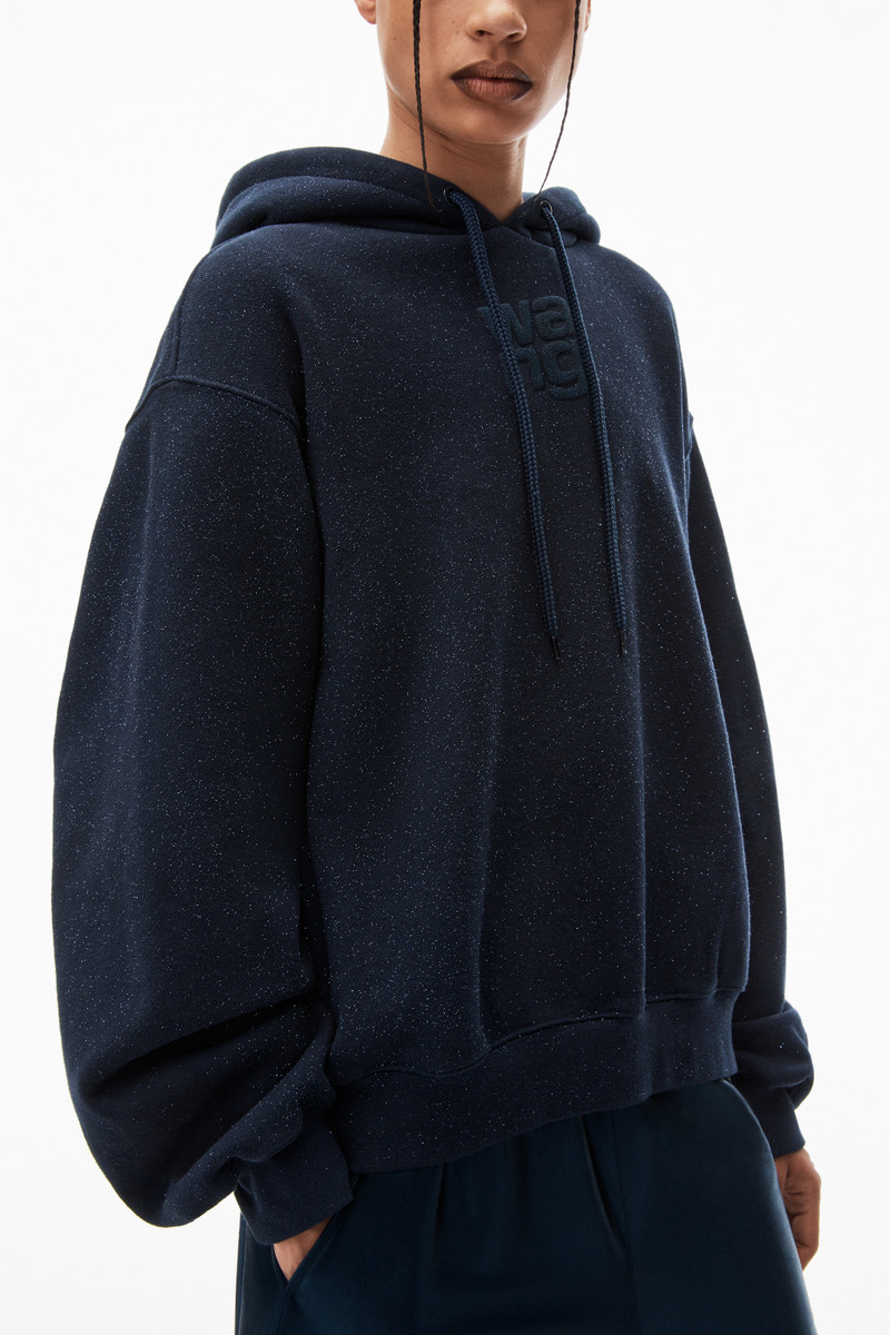 puff logo hoodie in glitter terry 3