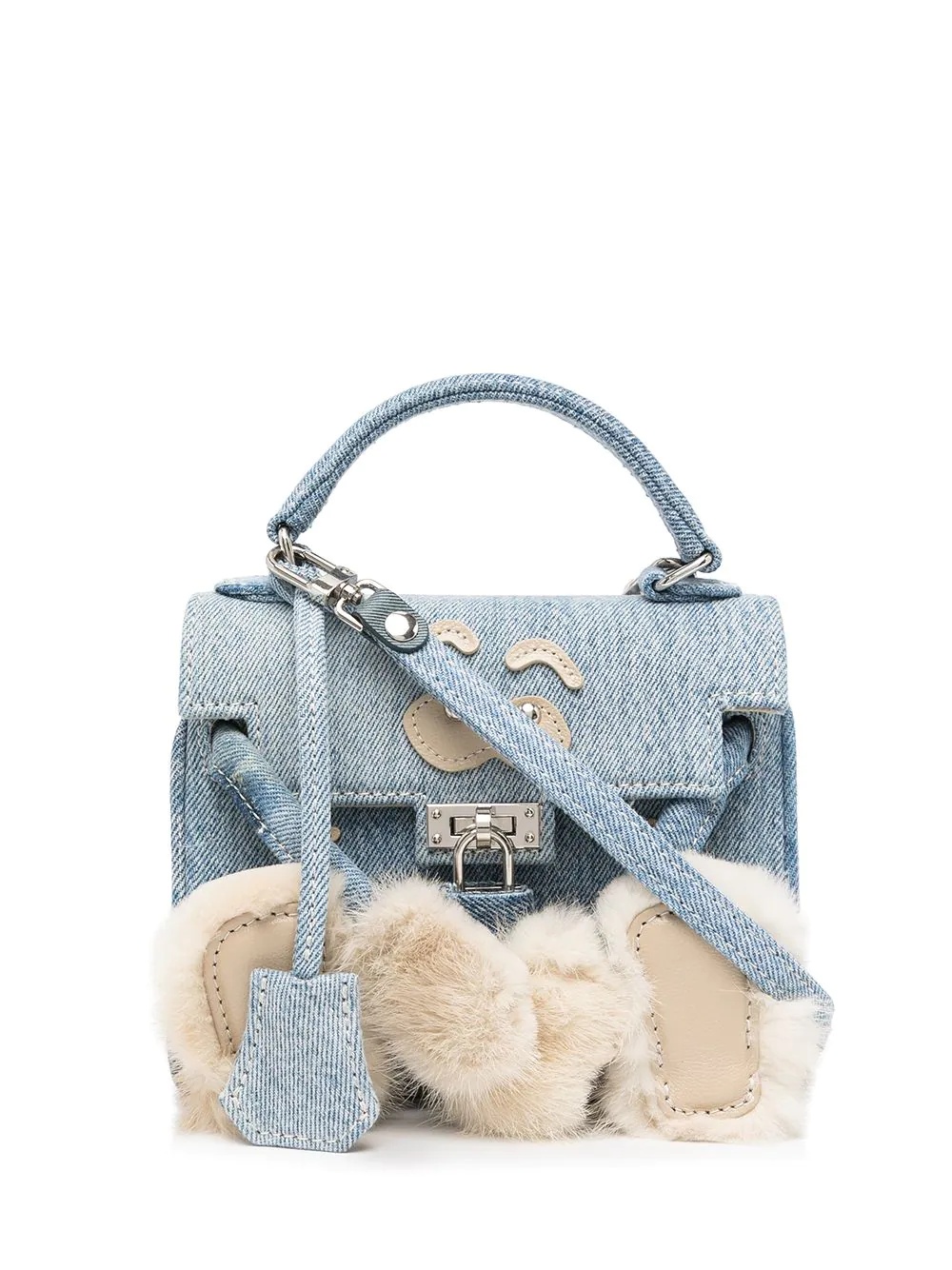 denim faux-fur tote bag - 1