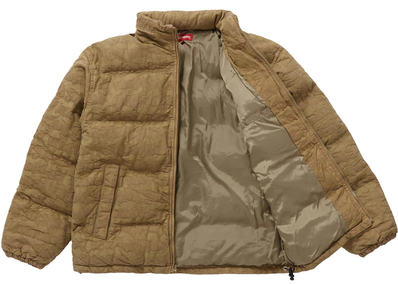 Supreme Supreme Fat Tip Jacquard Denim Puffer Jacket Olive outlook