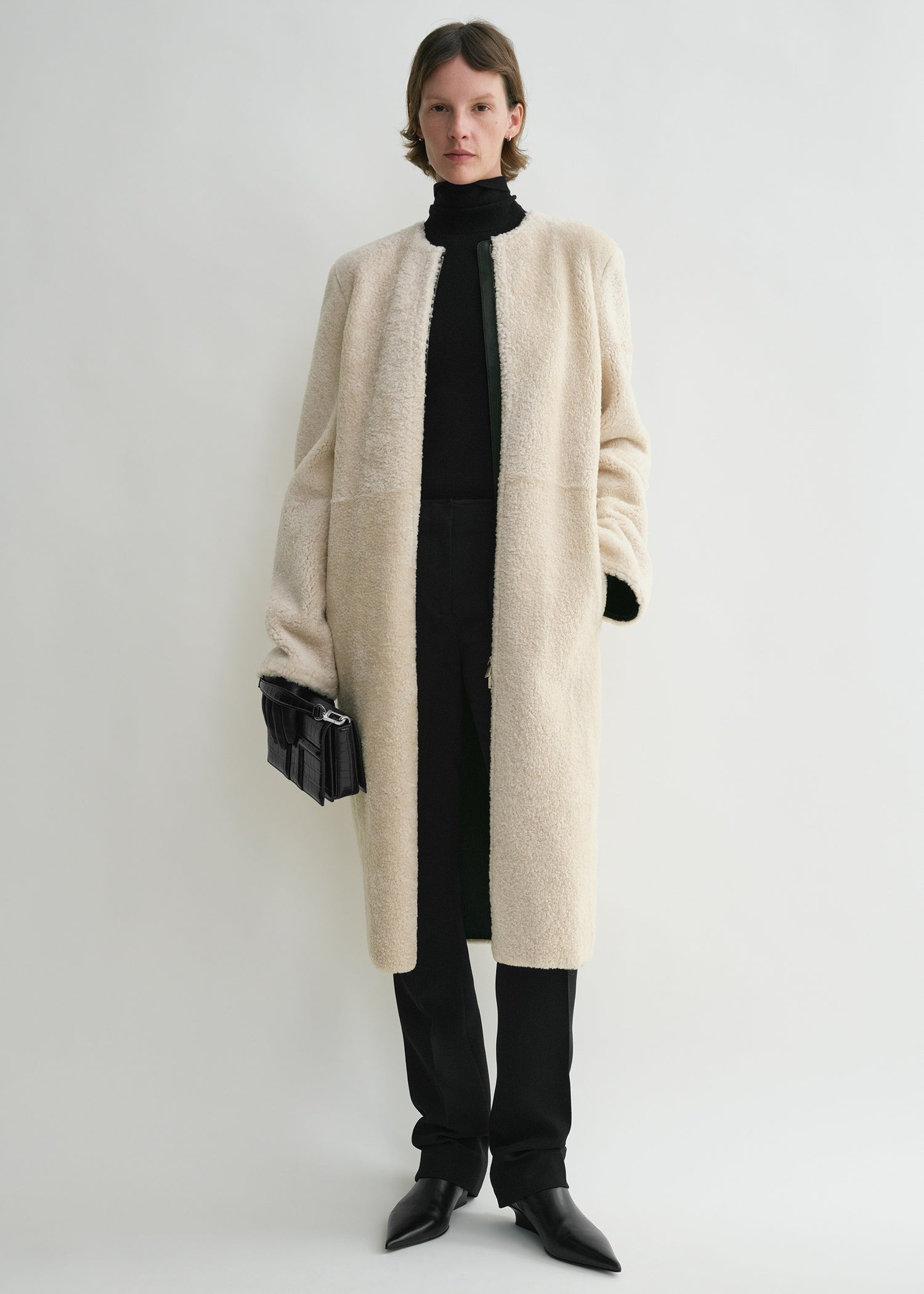 Zipped teddy shearling coat cream - 3