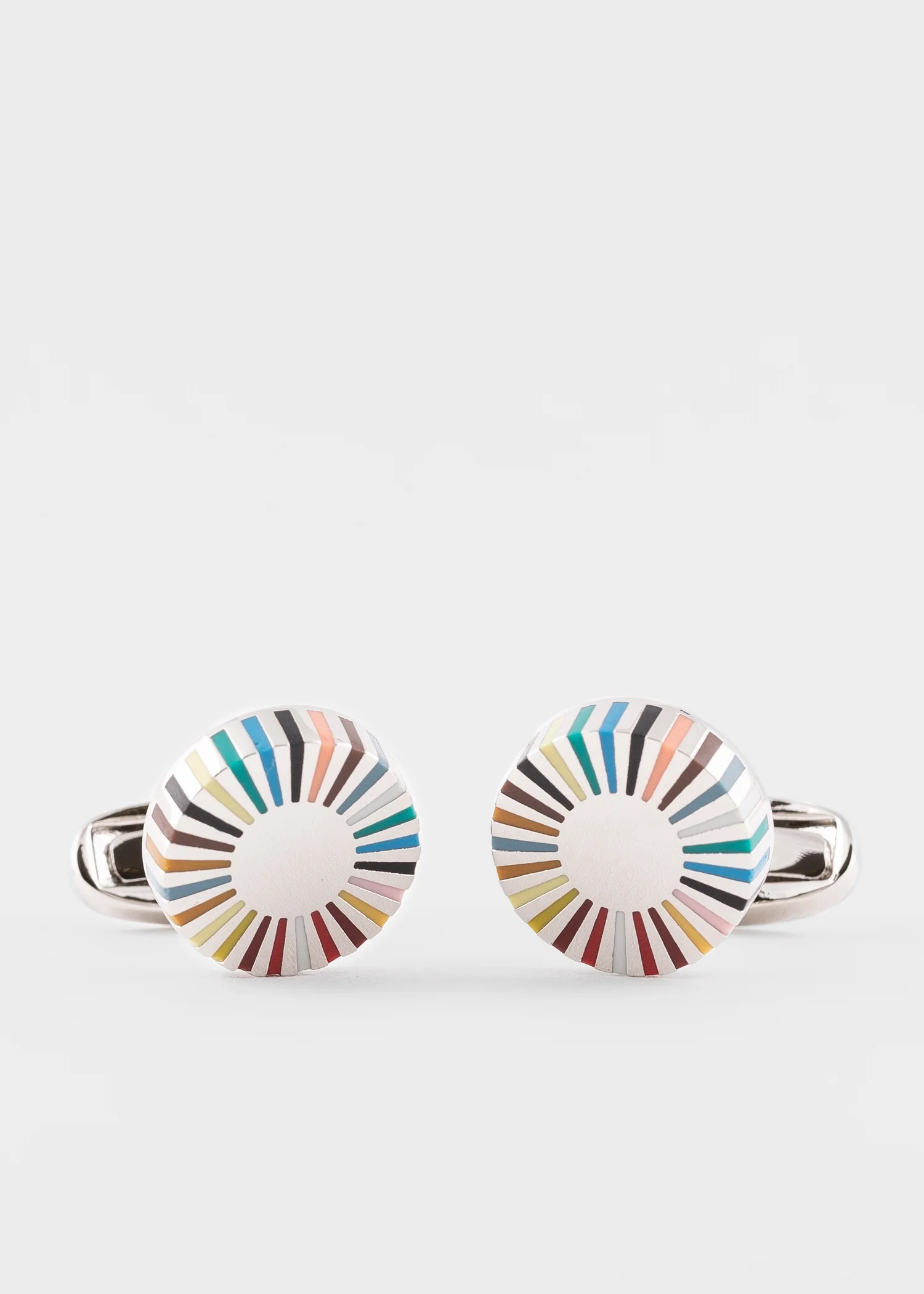 Multi-Coloured Stripe Edge Circular Cufflinks - 1