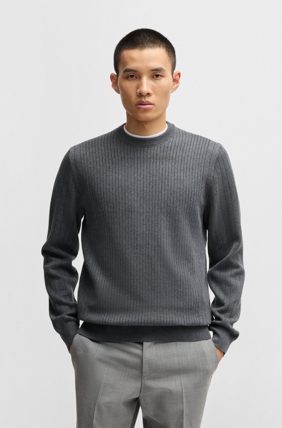 COTTON SWEATER WITH KNITTED VERTICAL STRIPES IN REGULAR FIT - 2