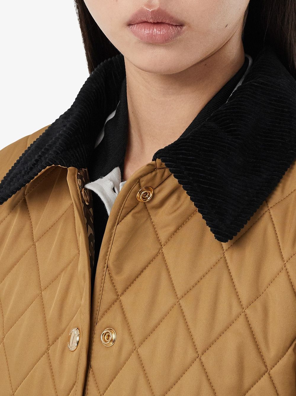 corduroy collar diamond quilted barn jacket - 5