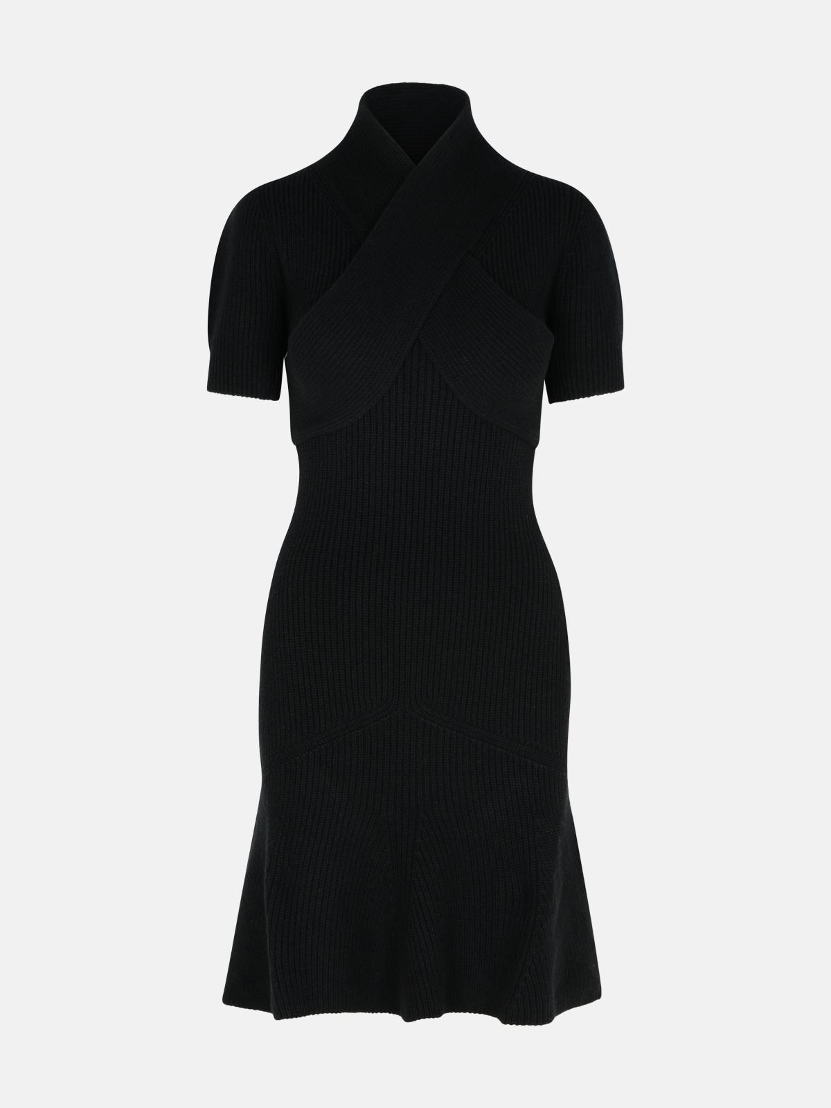 BLACK MERINO WOOL BLEND DRESS - 1