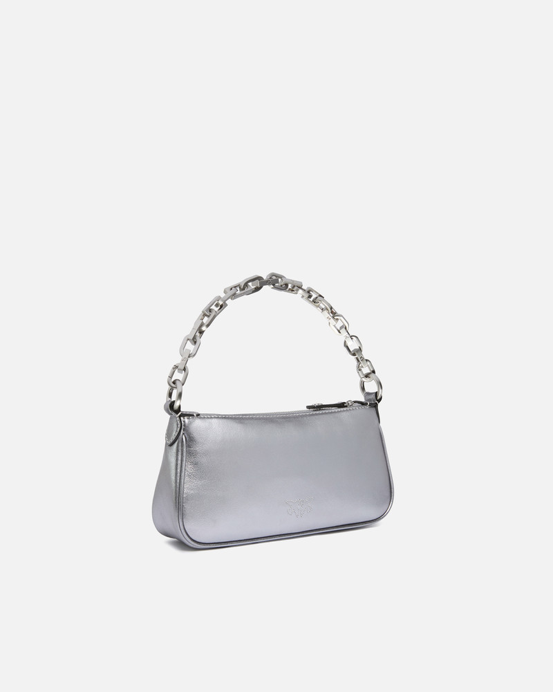PINKO MINI HALF MOON BAGUETTE HANDBAG IN LAMINATED SUEDE outlook