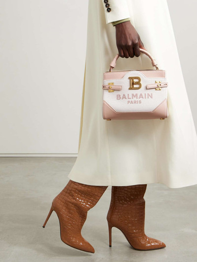 Balmain B-Buzz 22 embellished leather-trimmed embroidered canvas tote outlook