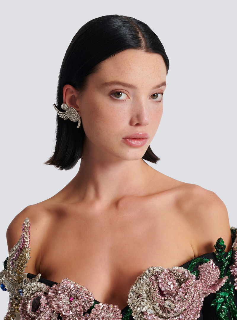 Balmain Rhinestone and palladium Swallow earrings outlook