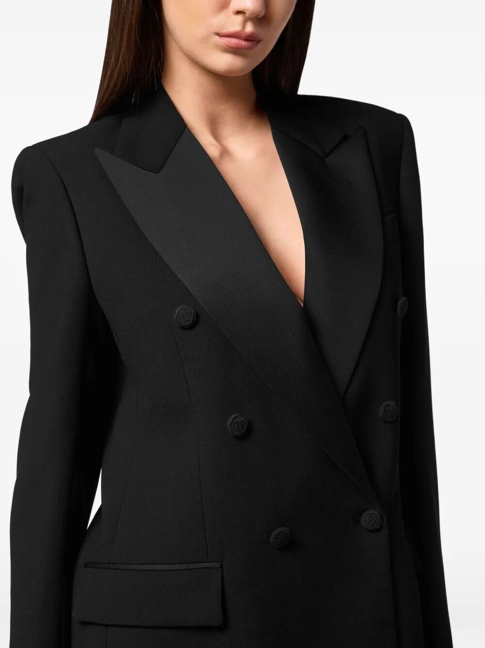 Crepe And Satin Double-Breasted Blazer `Dame` - 3