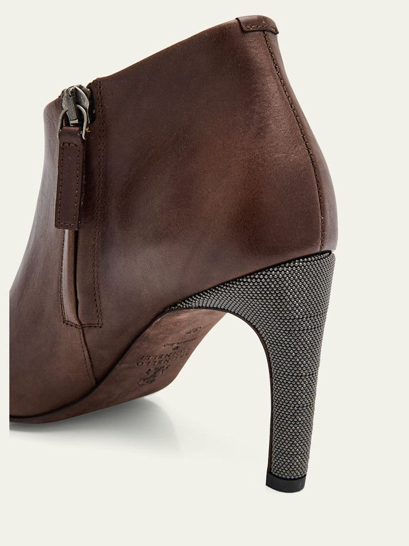 Brunello Cucinelli Leather Monili-Heel Ankle Booties outlook