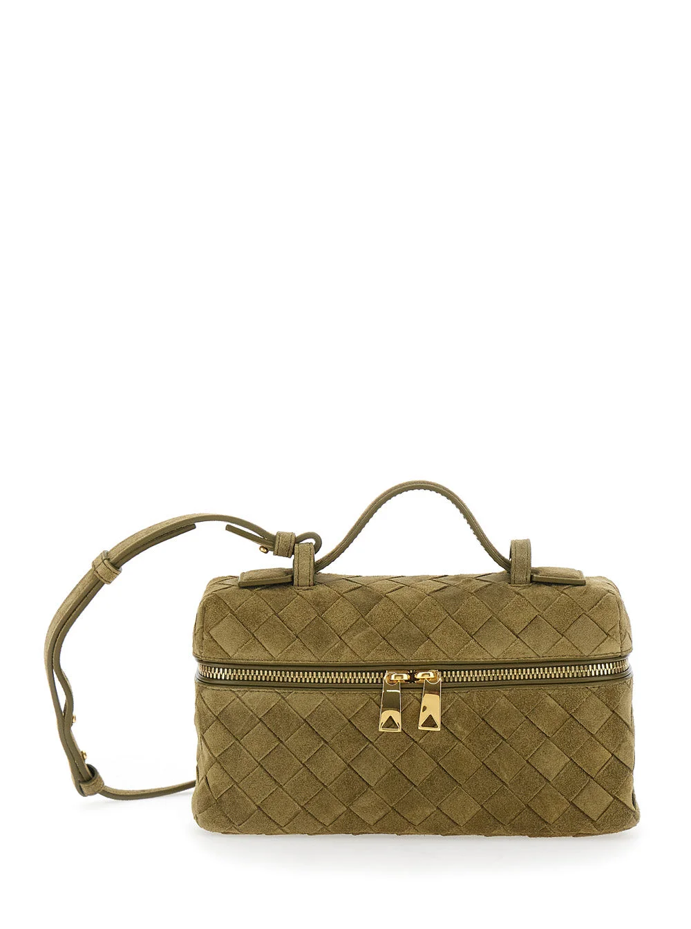 Bottega Veneta Women Green Vanity Case With Intreccio Motif In Suede Woman - 1