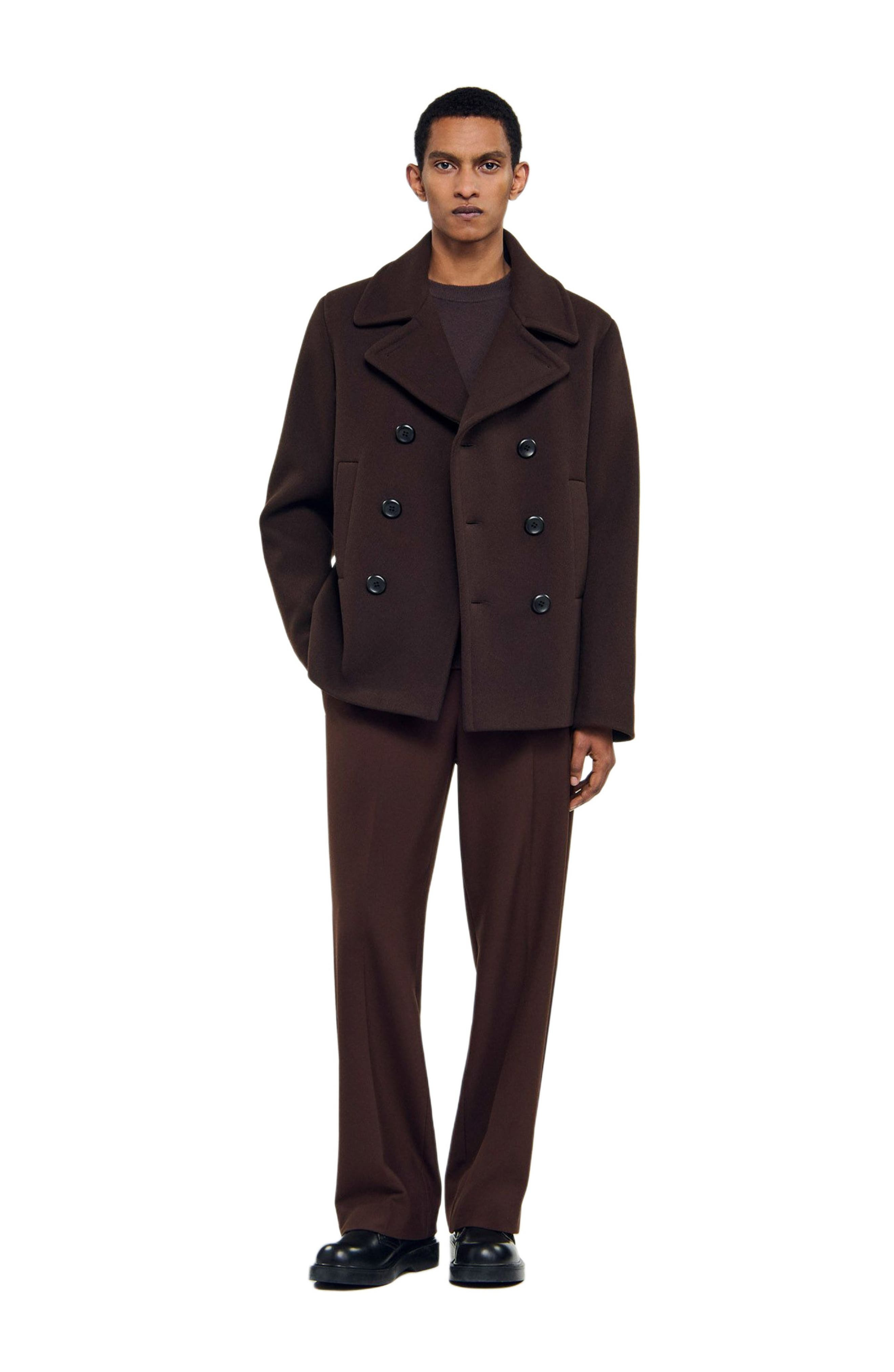 SANDRO Wool pea coat in Chocolate at Nordstrom - 6