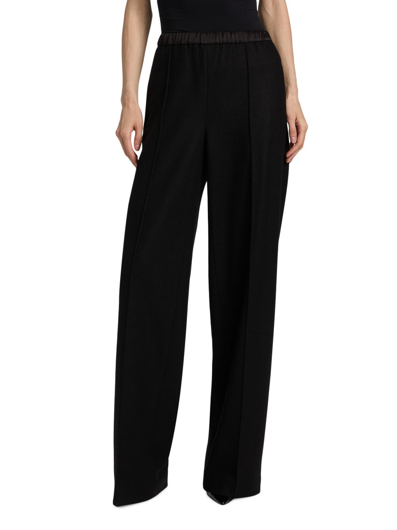 Women's Wool-Blend Satin-Trimmed Wide-Leg Pants - Black 3