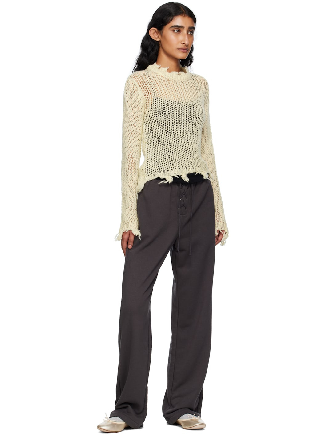 Gray Lace Up Lounge Pants - 4