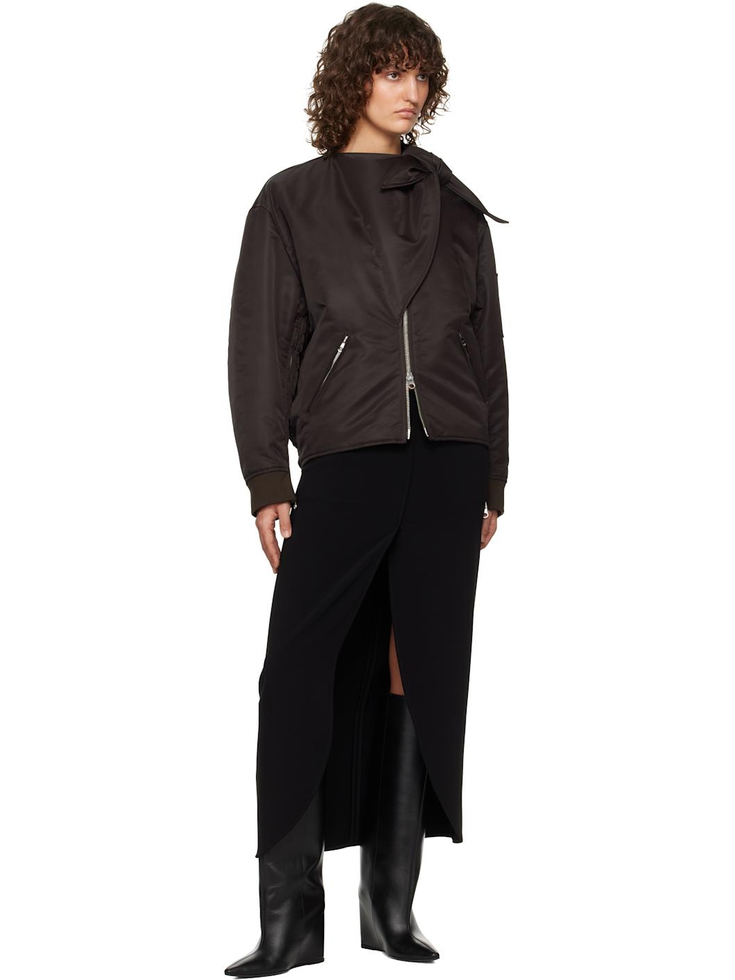 Brown Bow Collar Bomber Jacket - 4