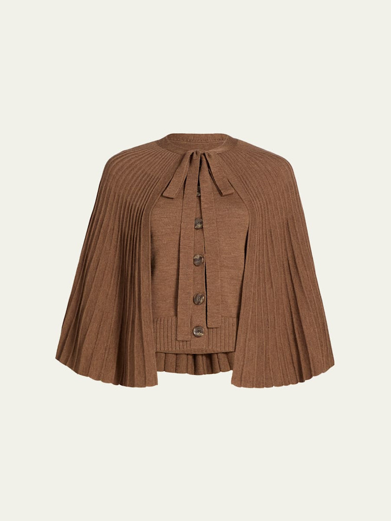 Pleated Wool Cape Cardigan 1