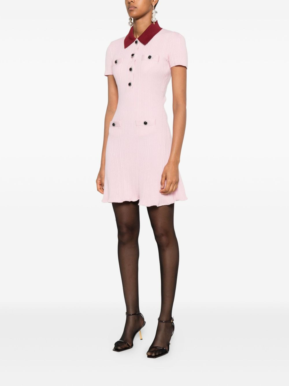 embellished ribbed mini dress - 3