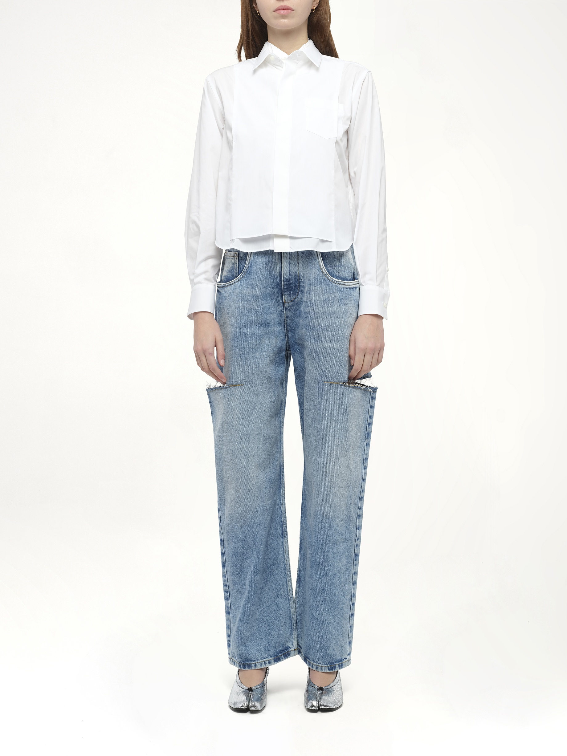 Layered Poplin Shirt in Off White - 7
