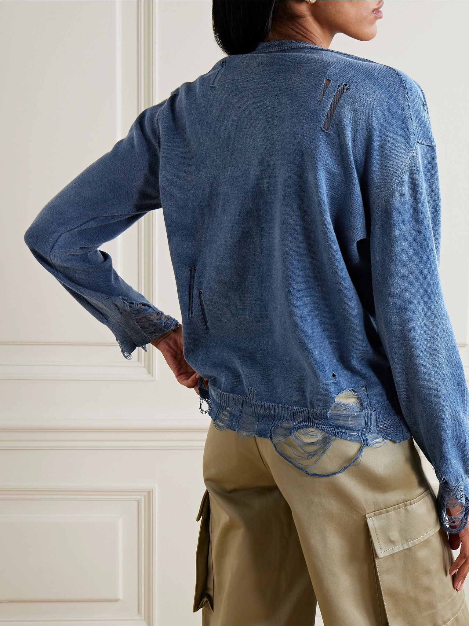 Distressed cotton cardigan Blue - 4