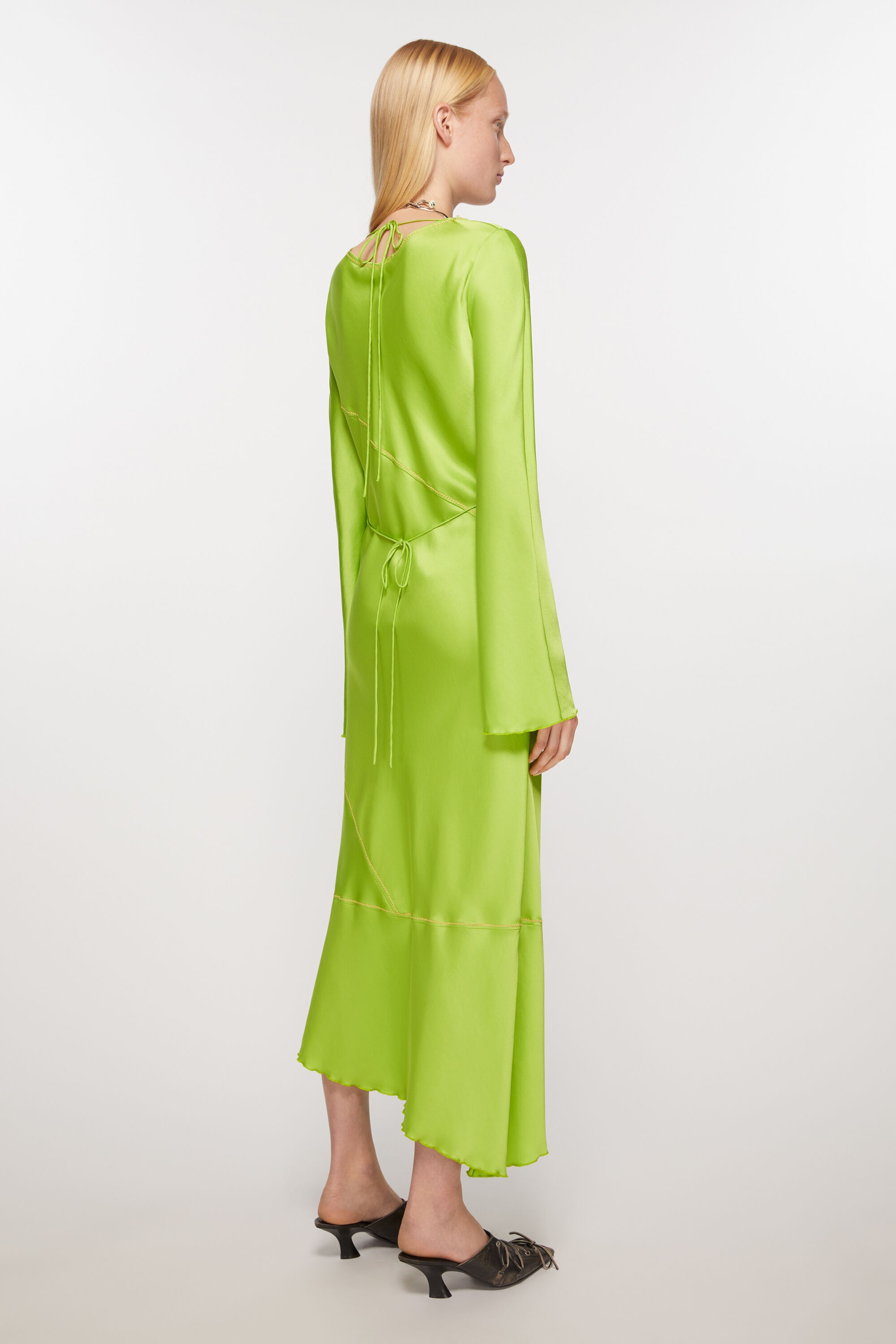 Satin long dress - Bright Green - 4