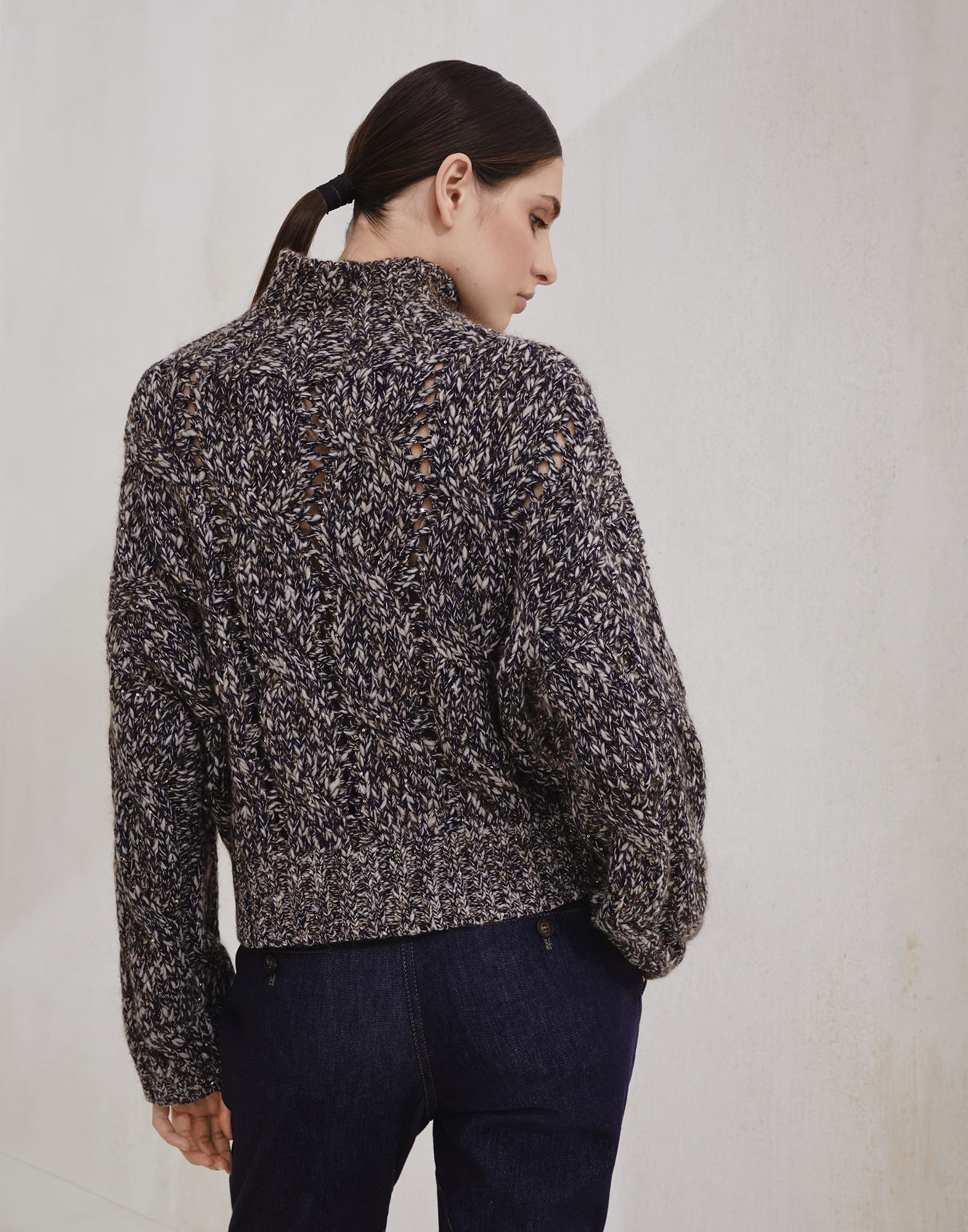 Dazzling chiné cable knit cardigan in soft wool, cashmere and mohair with zipper - 2