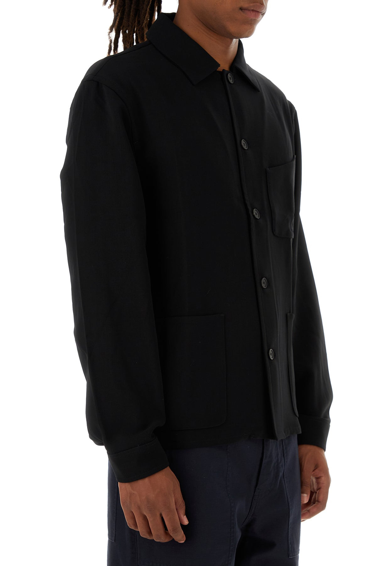 Black wool blend shirt - 3
