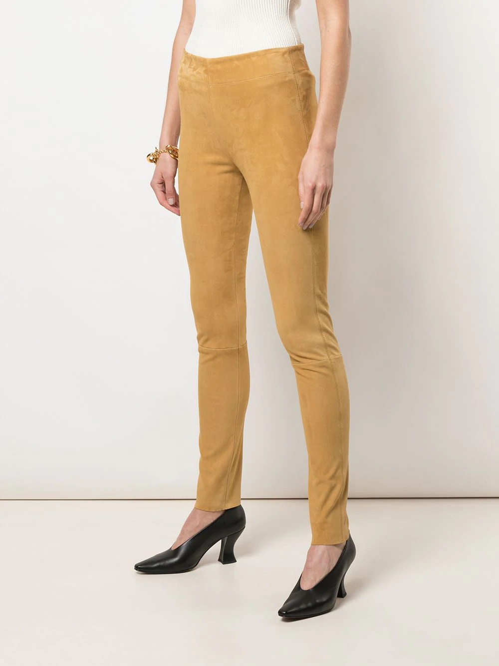 mid-rise suede leggings - 3