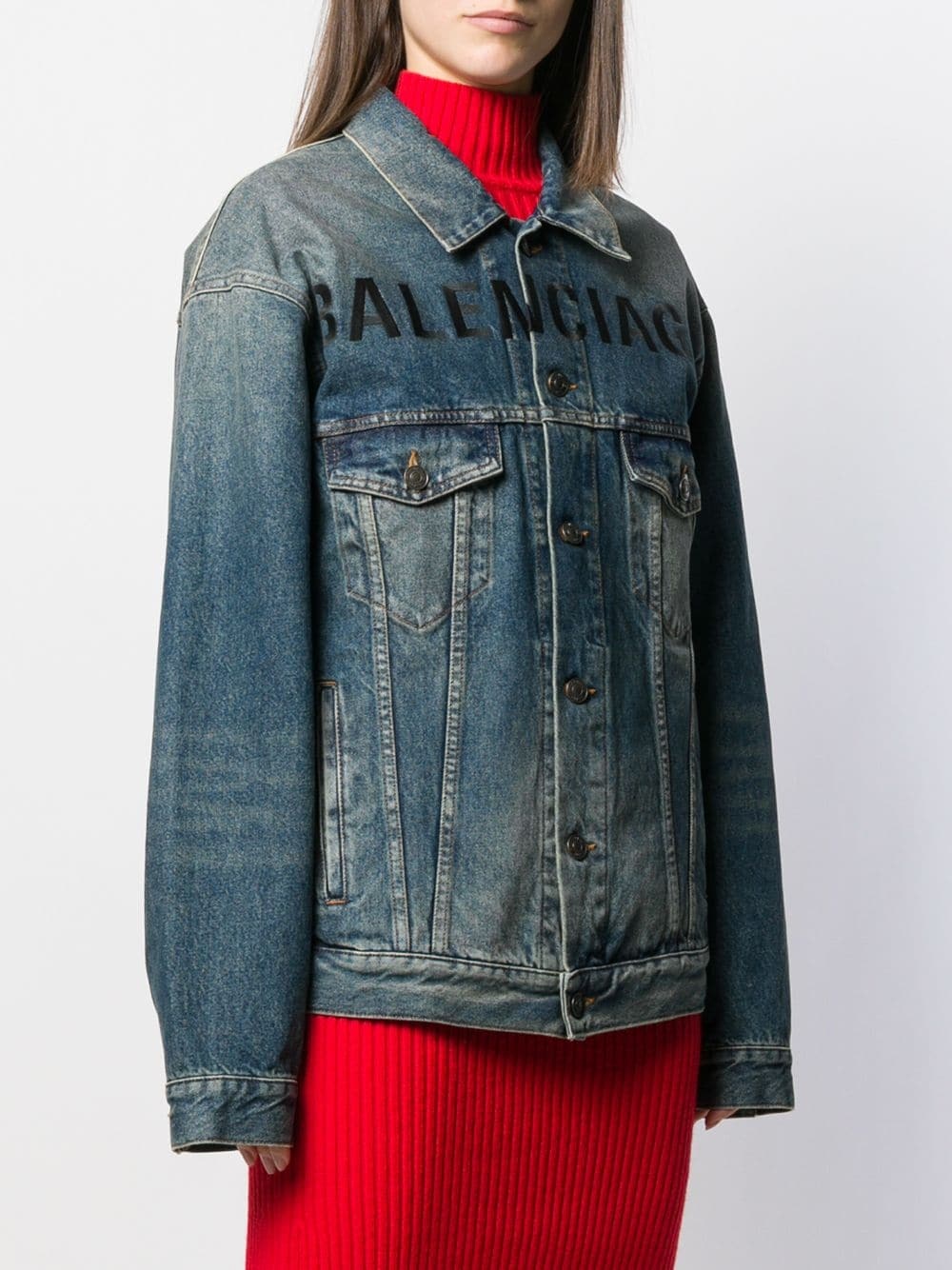 embroidered logo denim jacket - 3