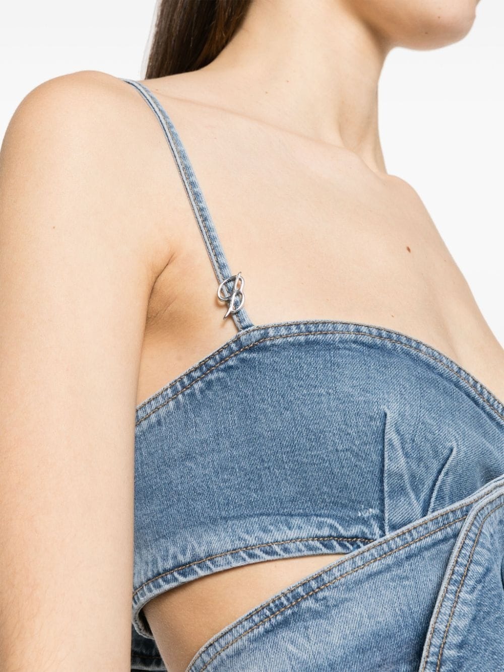 bow-detail denim top - 5