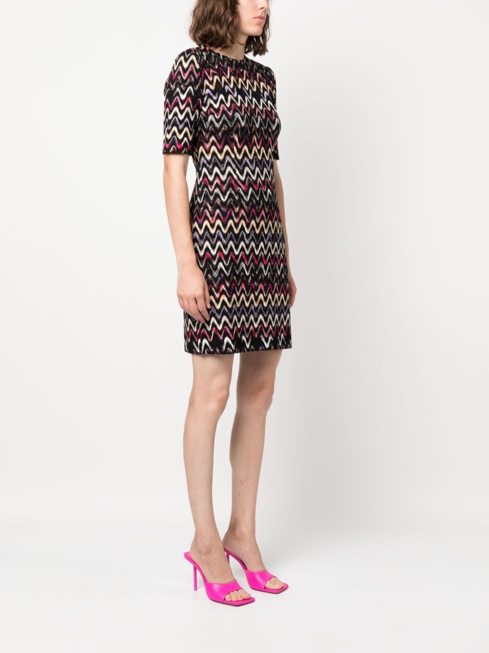 zigzag-embroidered wool-blend dress - 3