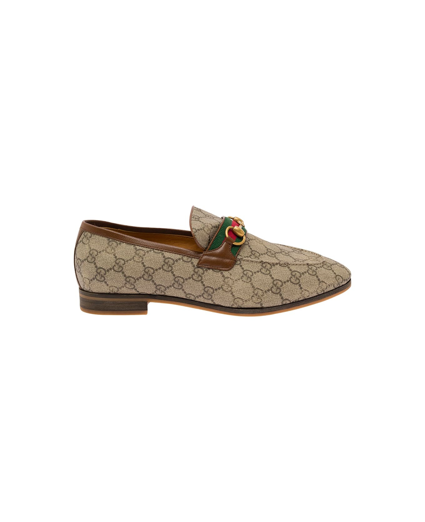 'paride' Beige Loafers With Horsebit And Web Detail In Gg Supreme Canvas Man - 1