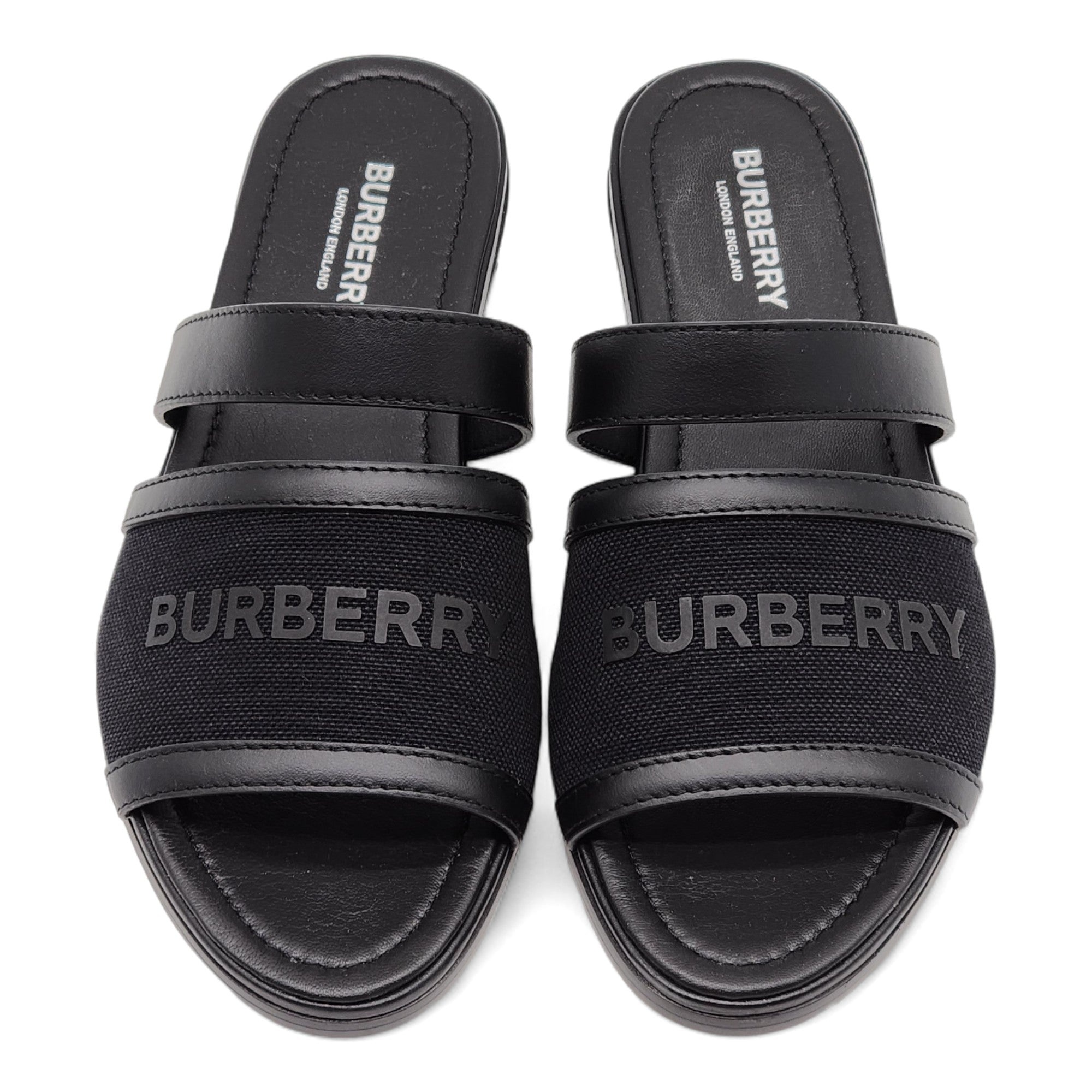 Burberry Honour Canvas and Leather Flat Sandals in Black - 4