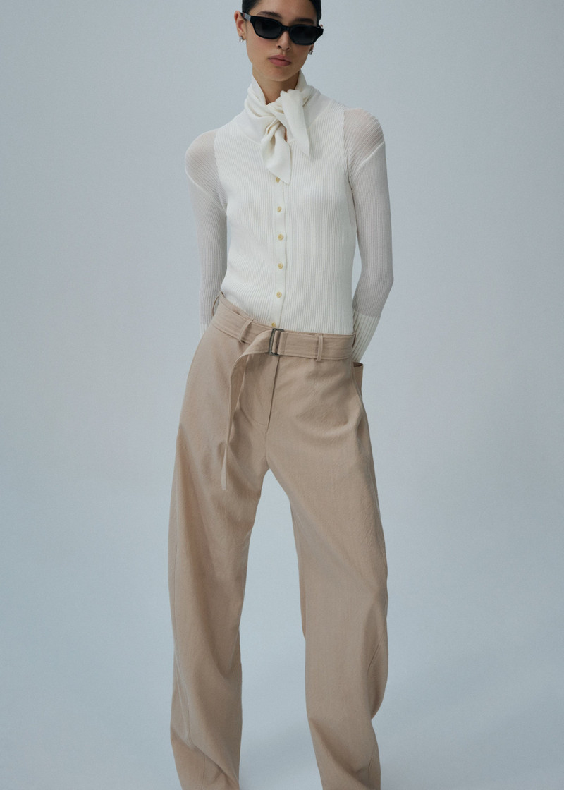 MAGDA BUTRYM Ribbed cardigan with tie-collar in white outlook