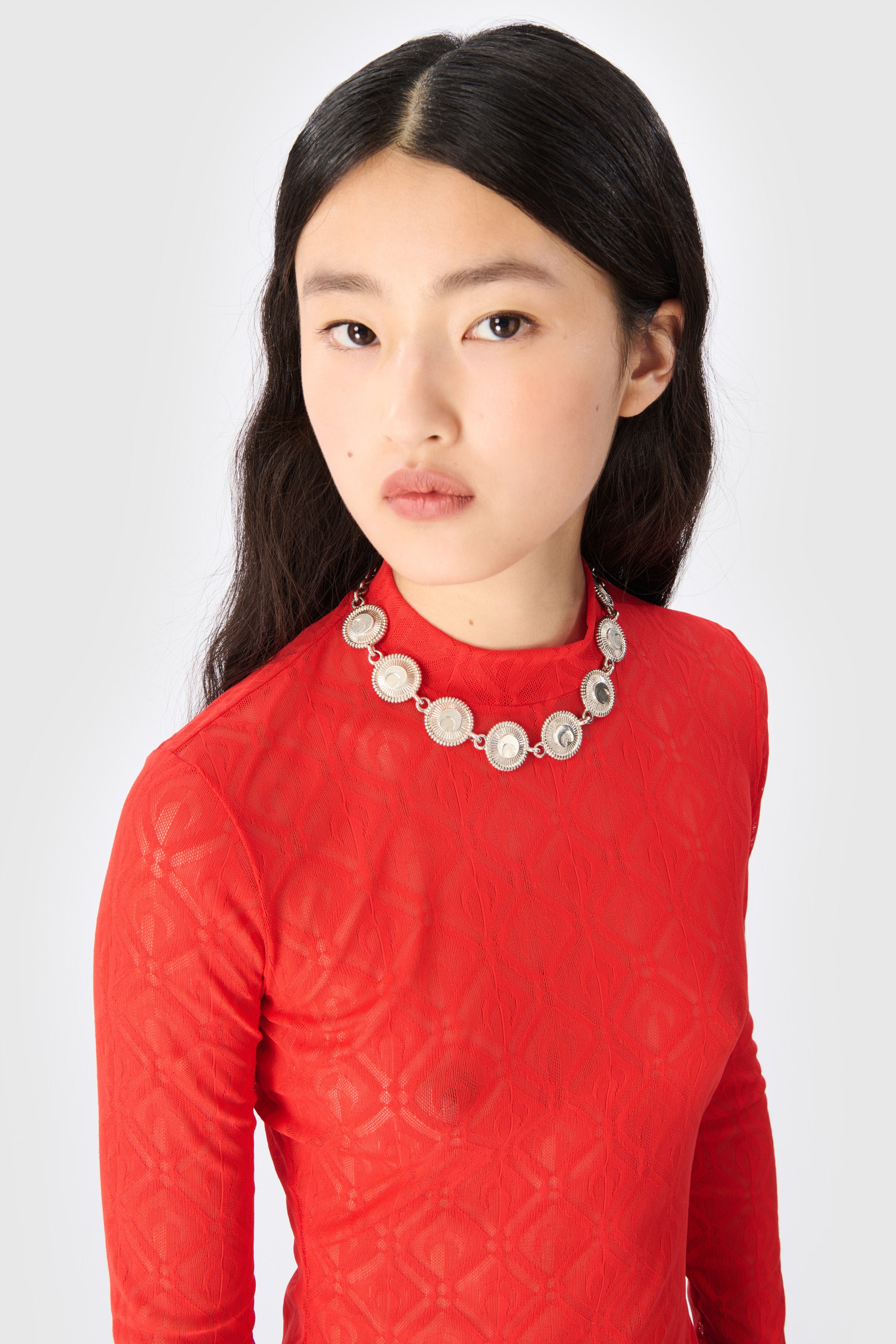Moon Diamond Mesh Jacquard Second Skin Highneck Top - 4