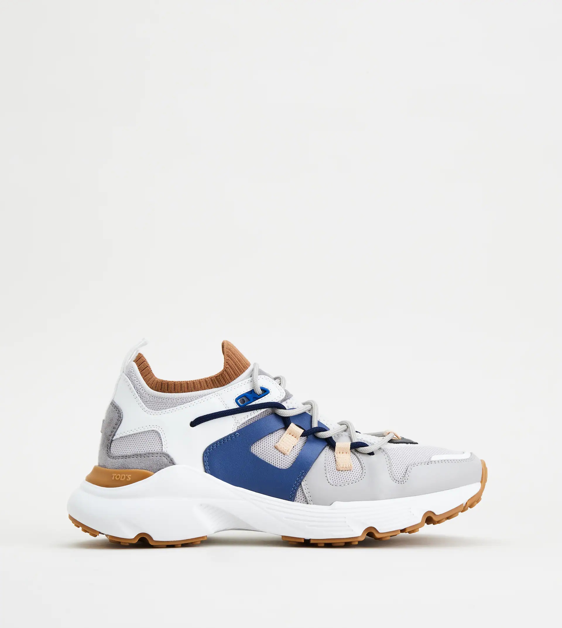 SNEAKERS IN LEATHER AND TECHNICAL FABRIC - GREY, BLUE, WHITE - 1