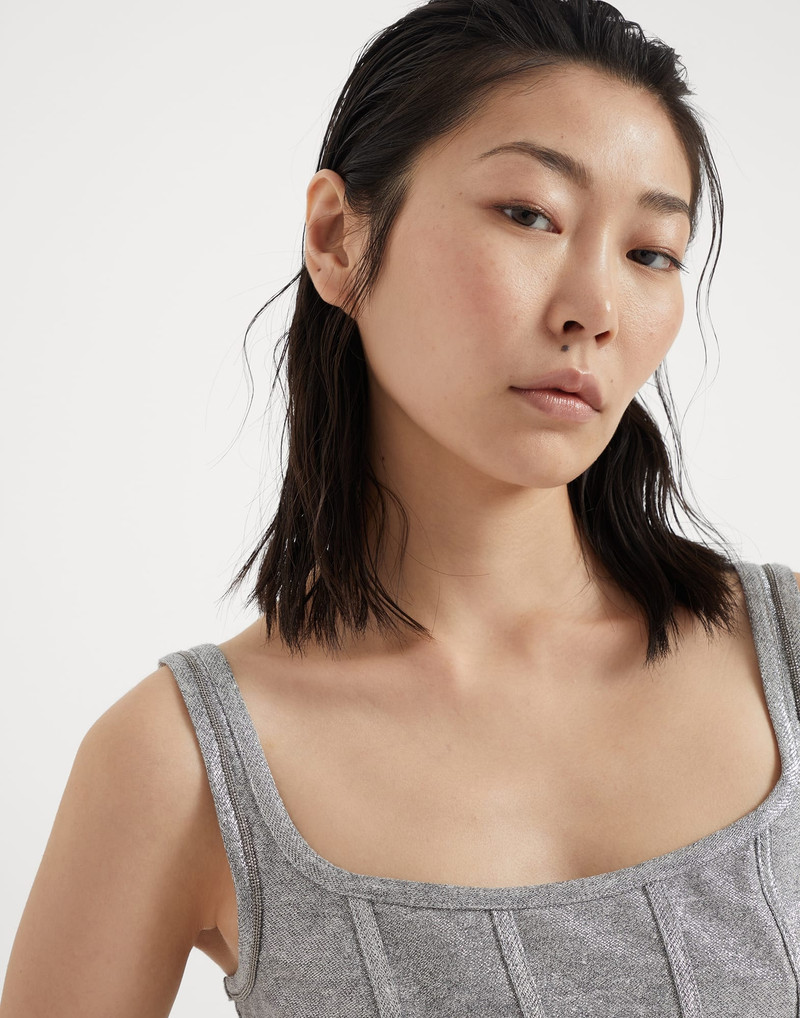 Linen 과 cotton sparkling jersey 상단 와 빛나는 트림 3