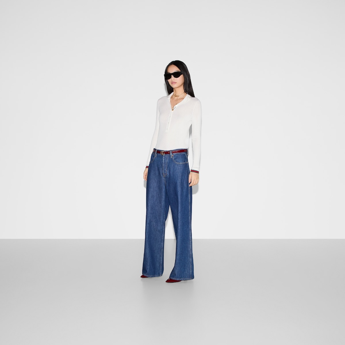 Cashmere and silk polo top with Web - 2