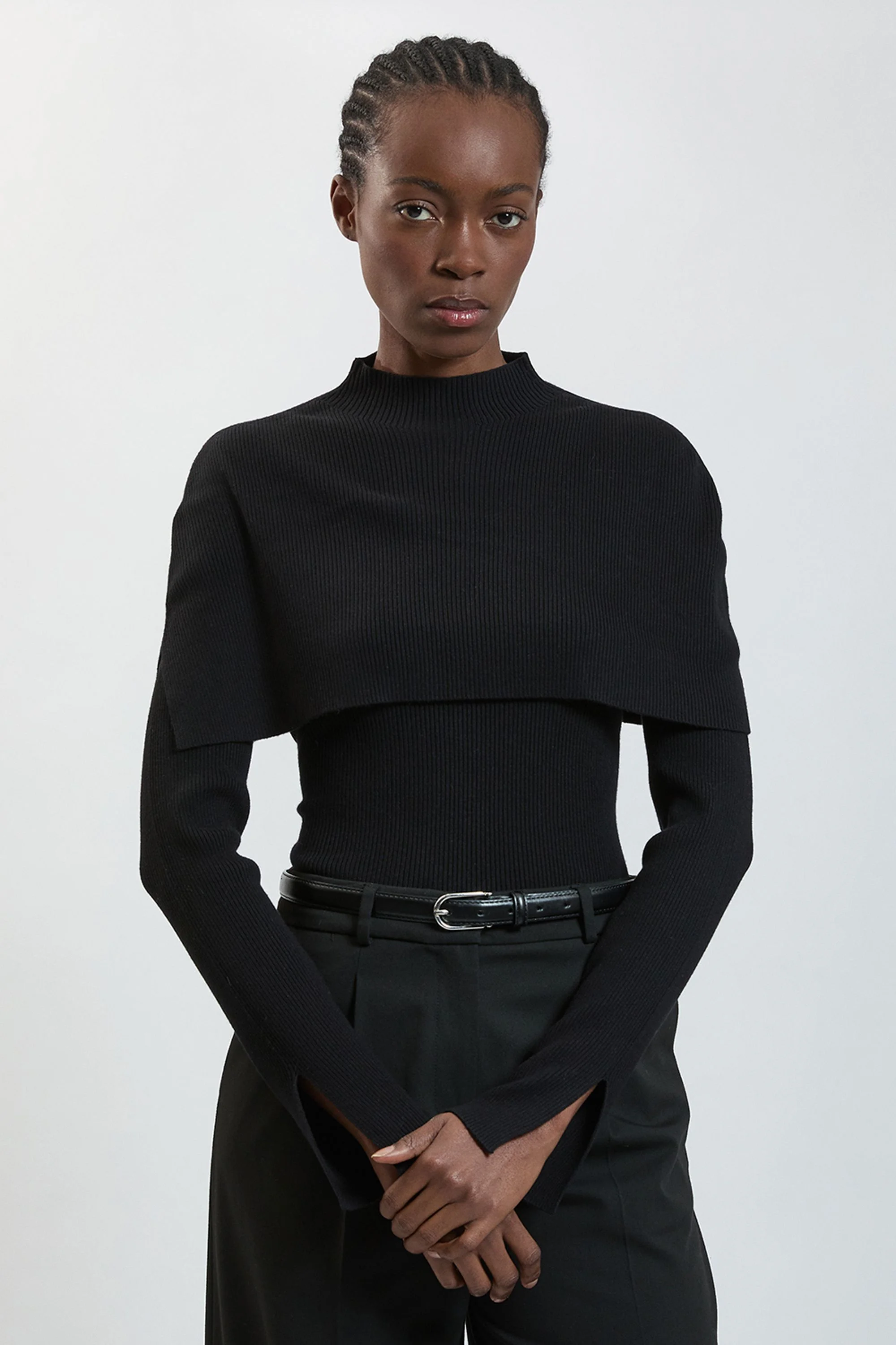 Viscose Blend Ribbed Removable Cape Detail Jumper - 1
