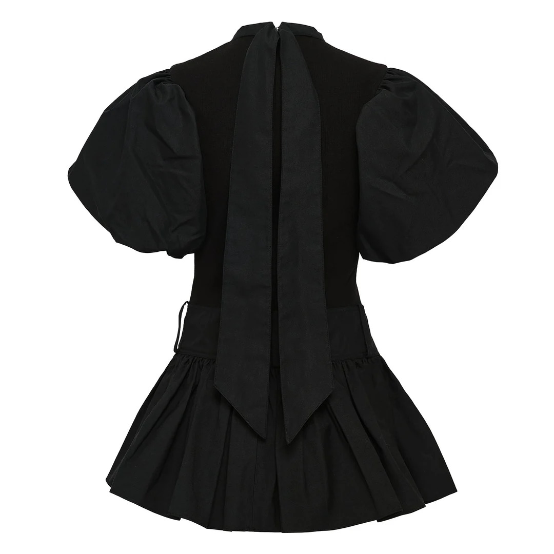 Belted Flare Puff Top - 2