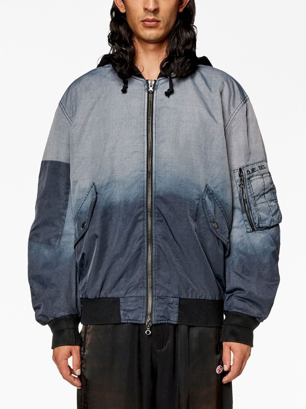 ombré-effect hooded bomber jacket - 3
