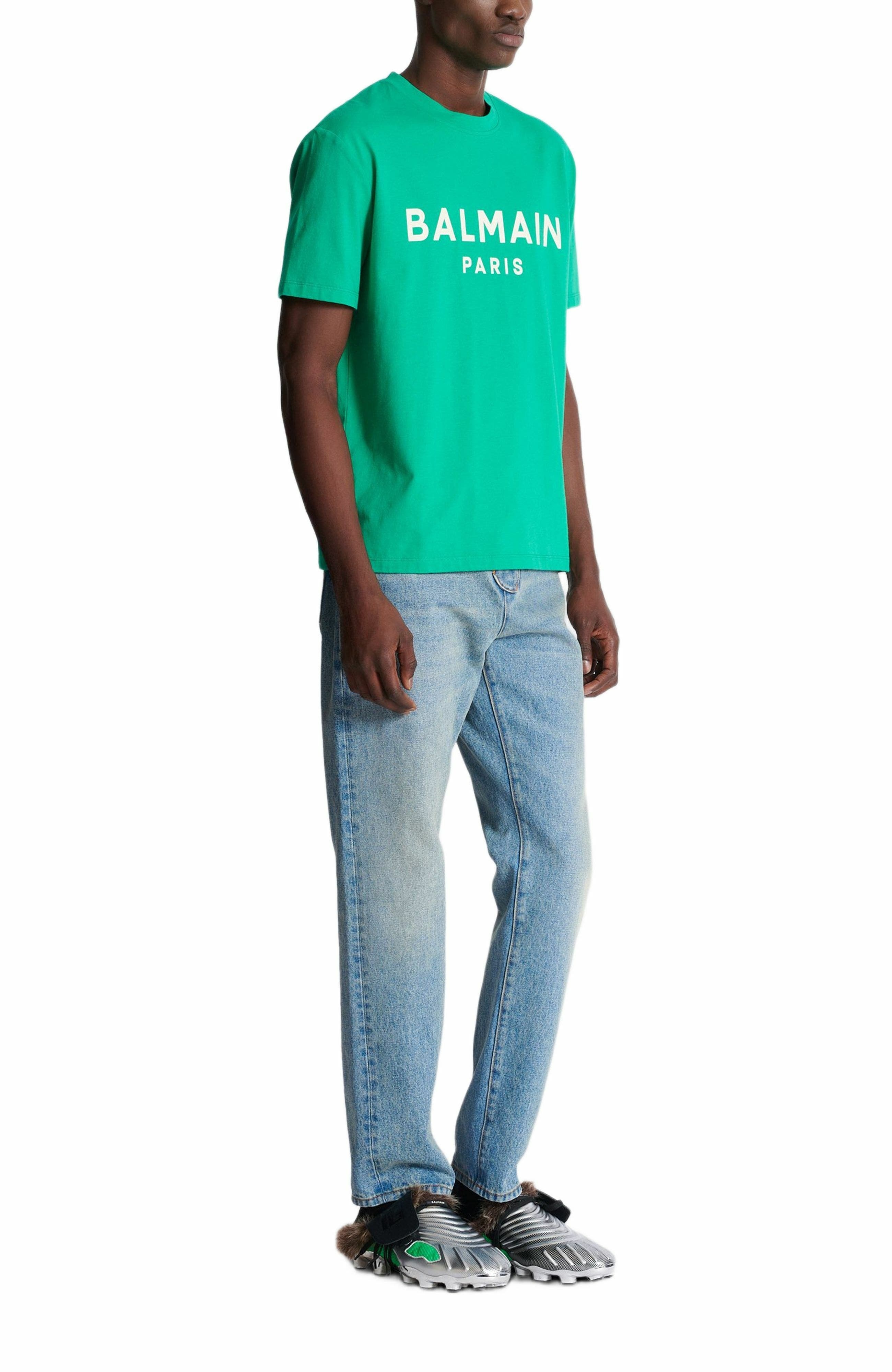 T-shirt with Balmain Paris print in Green at Nordstrom - 2