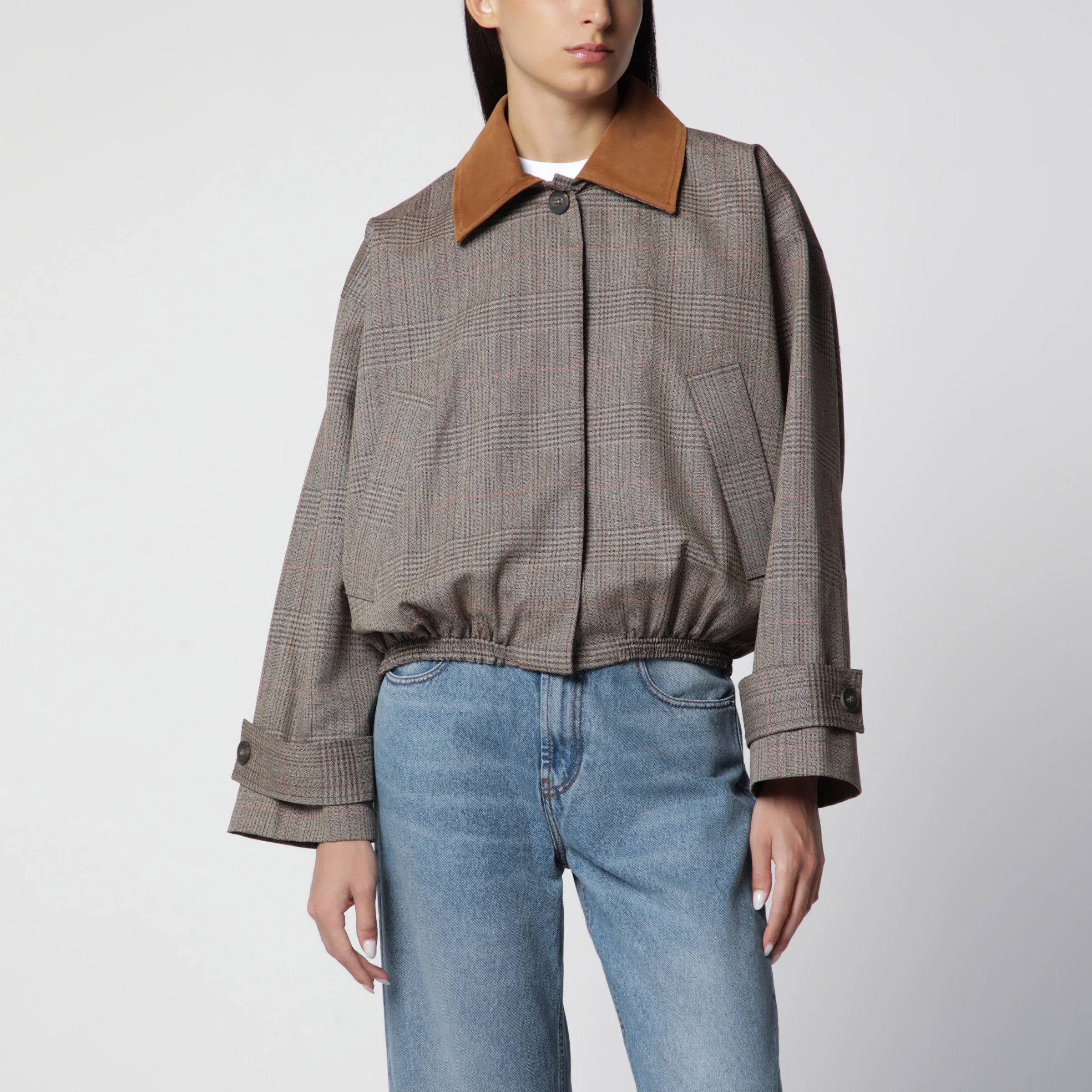 Brown Prince of Wales wool jacket - 1