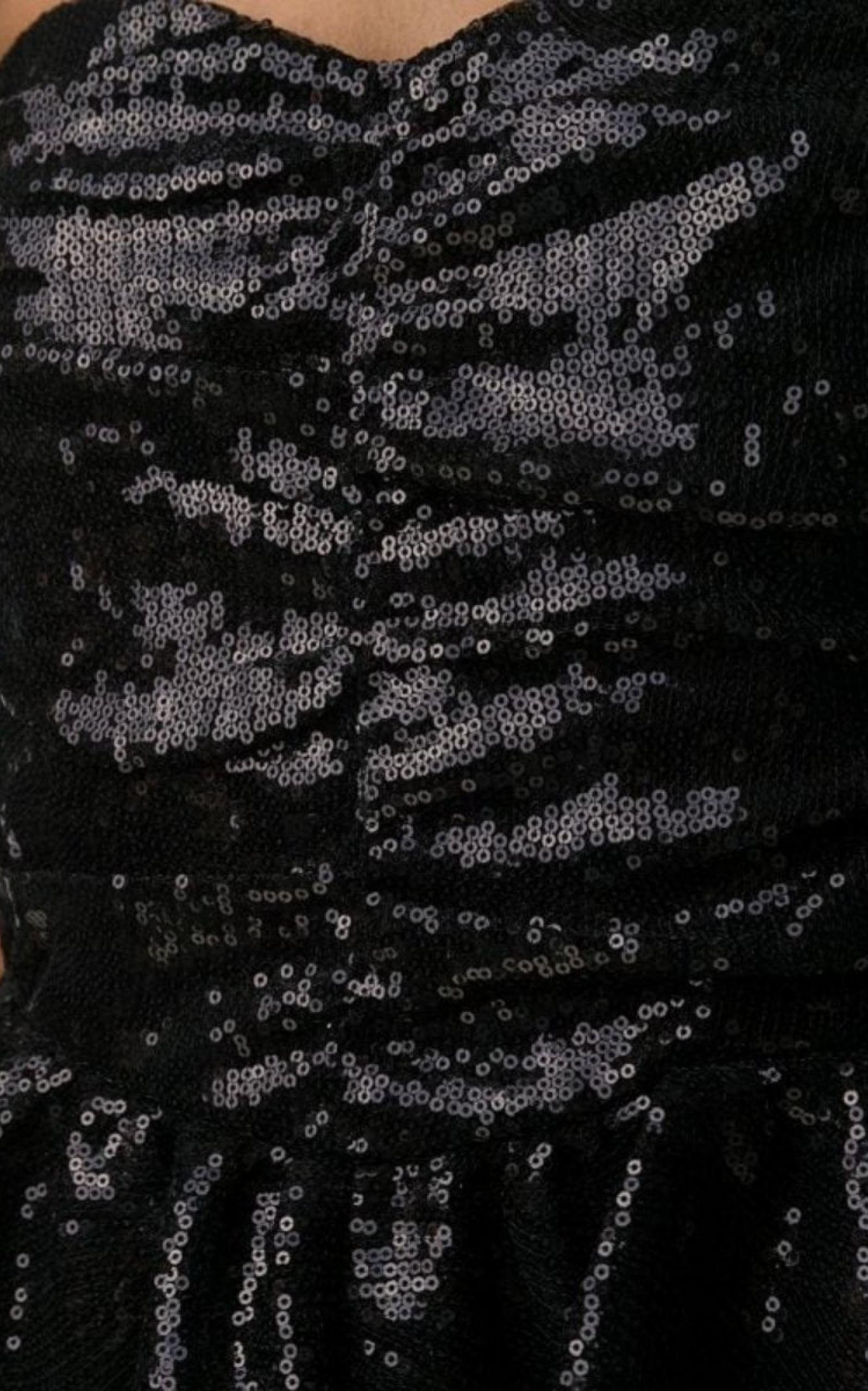 Black Sequinned Gown With Cape - 4