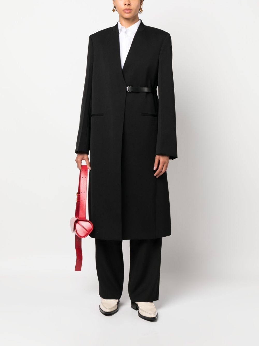 V-neck belted wool midi coat - 2