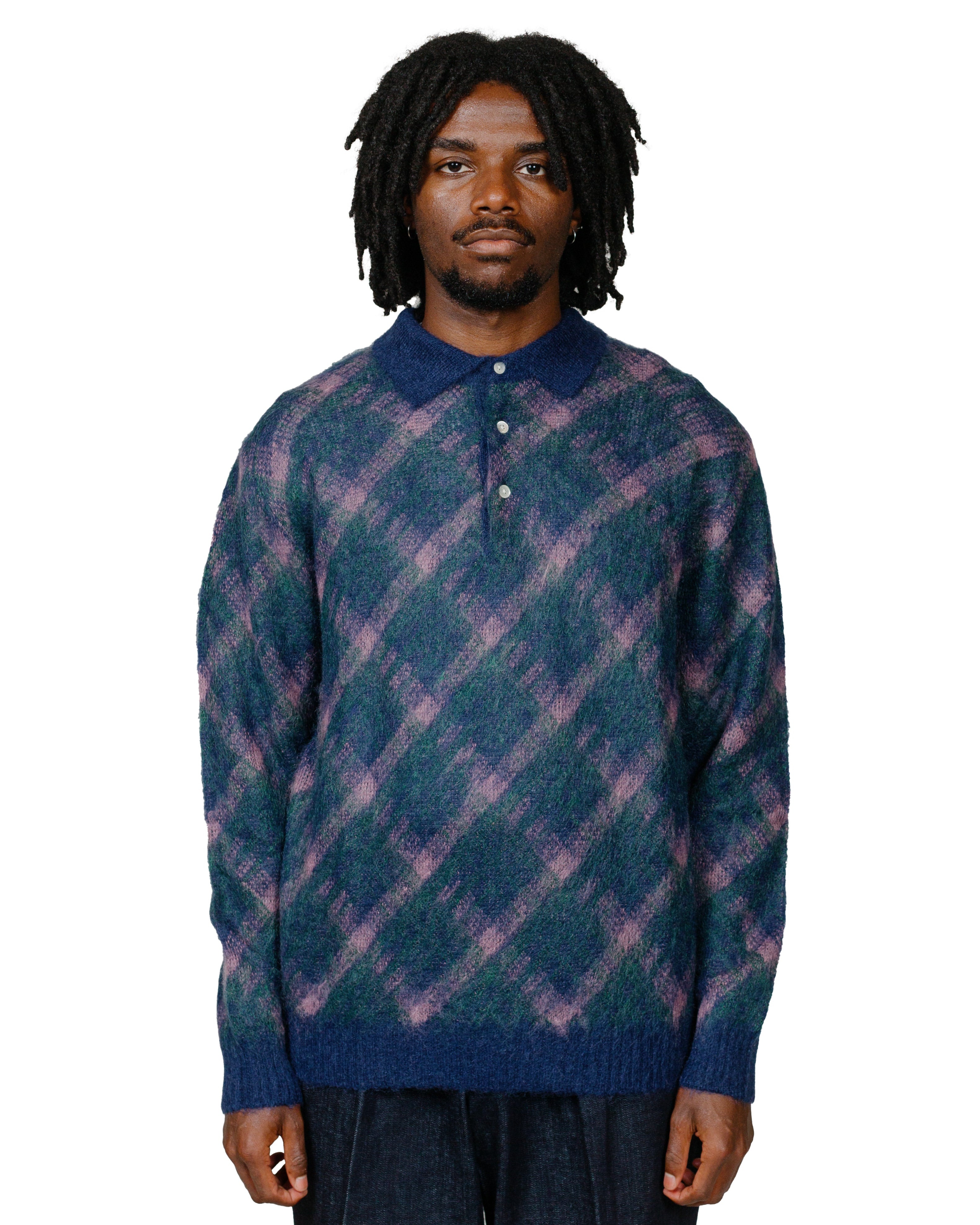 Knit Polo Plaid Navy - 2