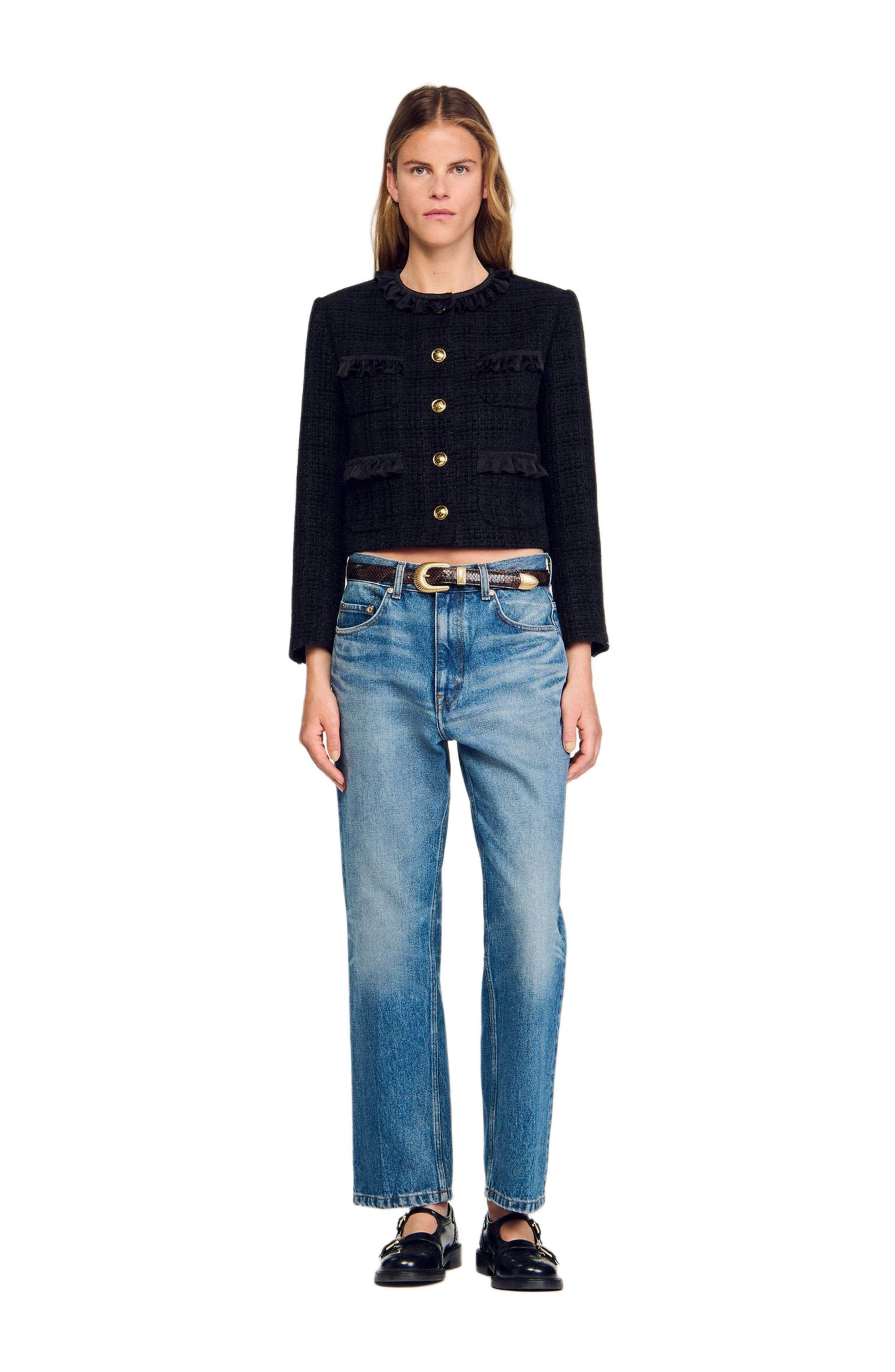 SANDRO Ruffled tweed jacket in Black at Nordstrom - 2