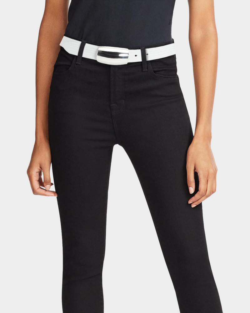 L'AGENCE Milou Croc-Embossed Leather Belt outlook