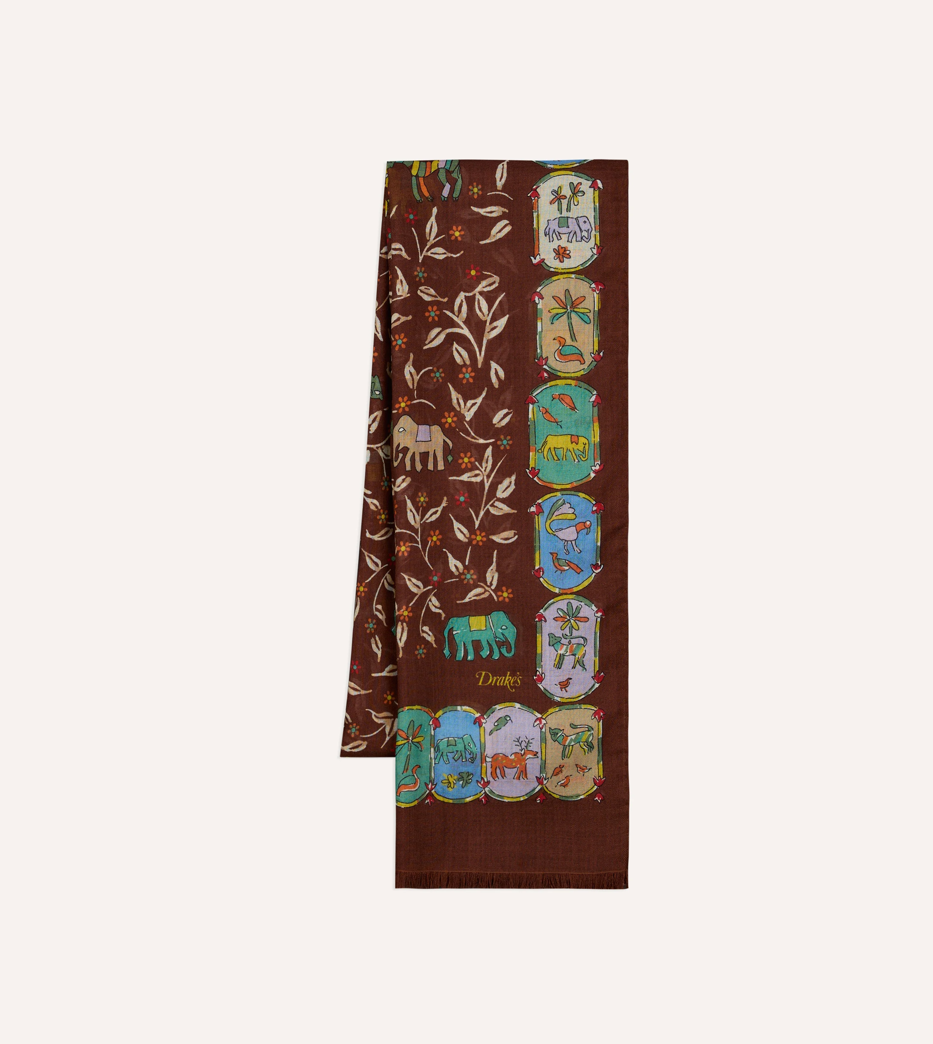 Brown Loose Animal Print Wool-Silk Scarf - 1