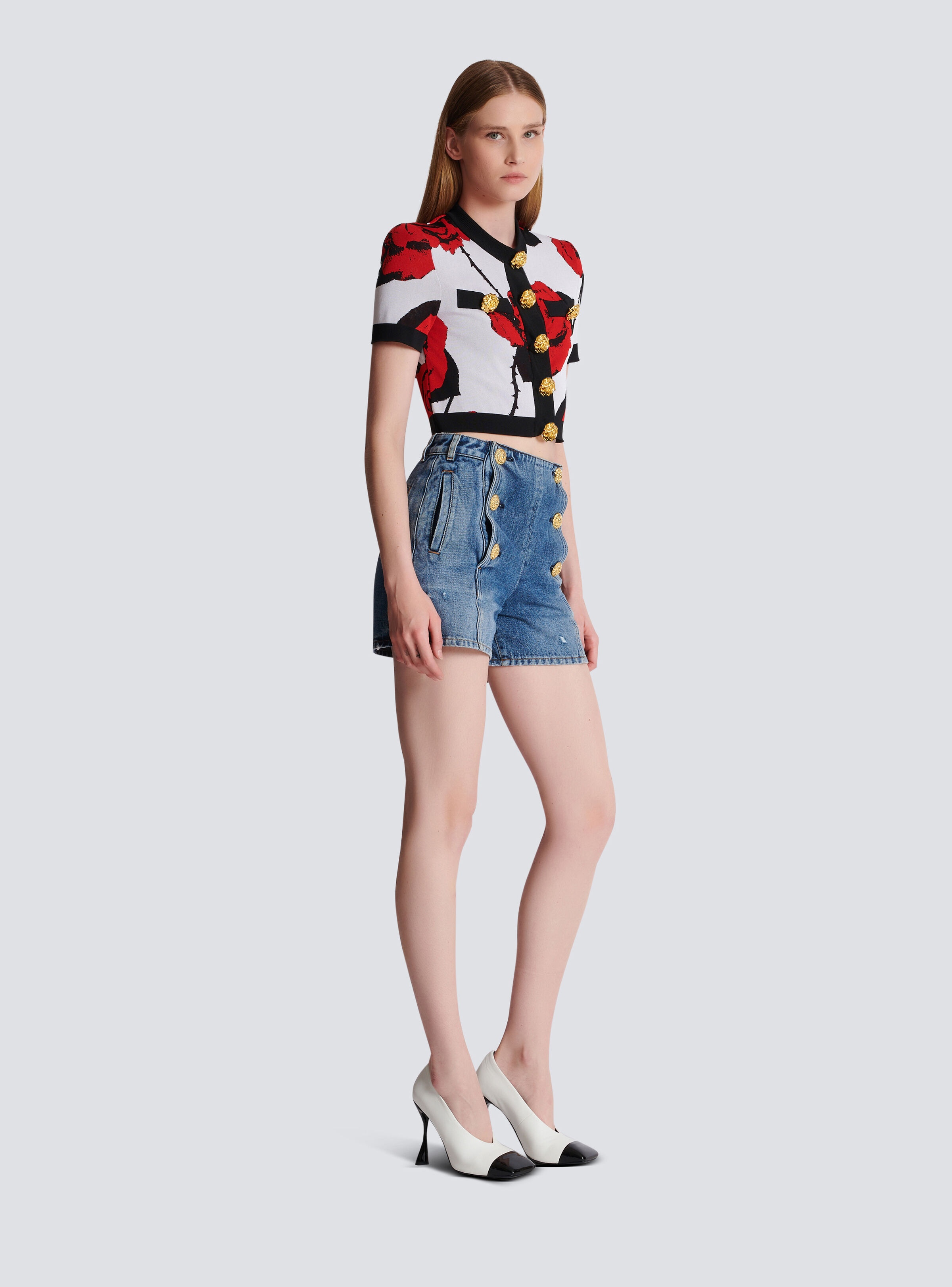 Red Roses jacquard knit cardigan - 3